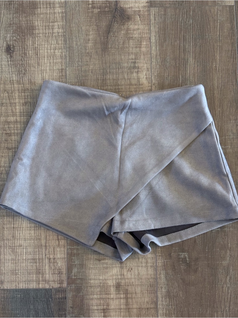 SEEK The Label Faux-Suede Wrap Front Skort Shorts in Gray